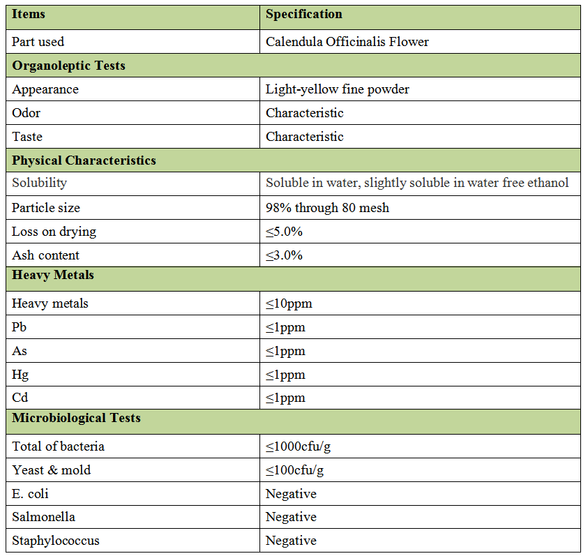 Calendula Officinalis Flower Extract specification